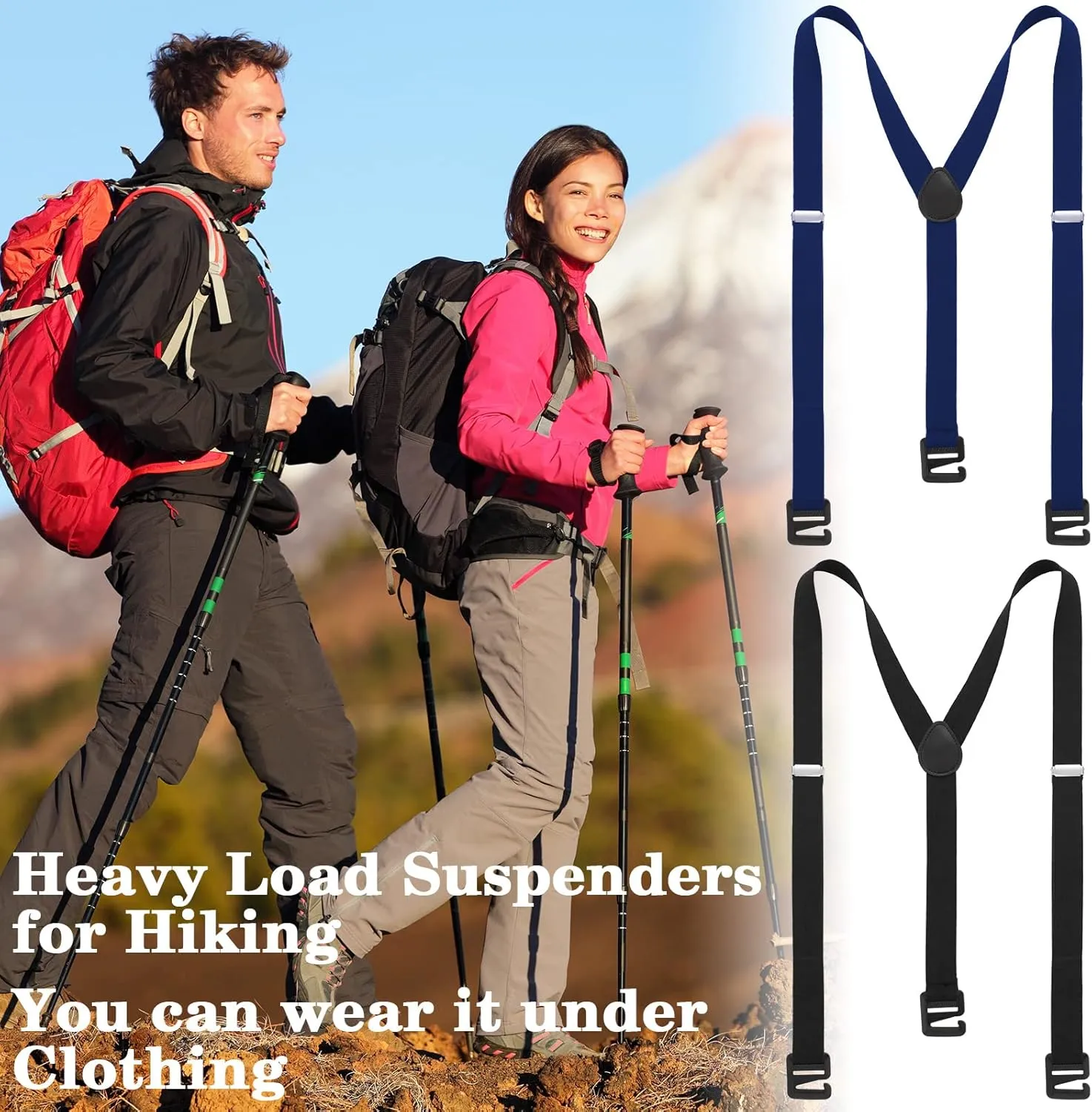 2 Pcs Hidden Suspenders for Men Hiking Undergarment Suspenders for Winter Untucked Men Outdoor Hiking Ski Pant