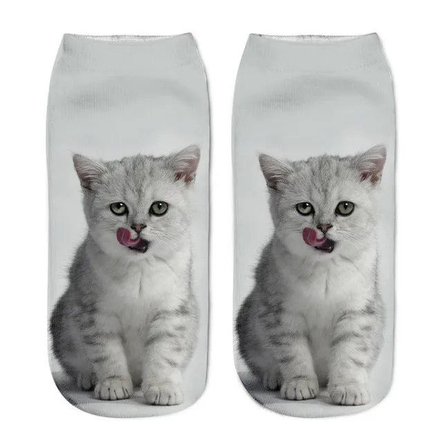 2017 New 3D Printing Women Socks Brand Sock Fashion Unisex Socks Cat Pattern Meias Feminina Funny Low Ankle HOT