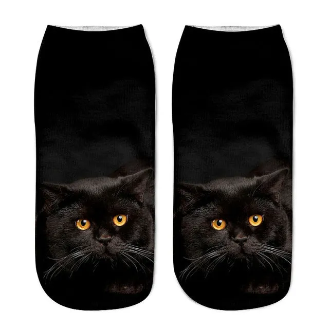 2017 New 3D Printing Women Socks Brand Sock Fashion Unisex Socks Cat Pattern Meias Feminina Funny Low Ankle HOT
