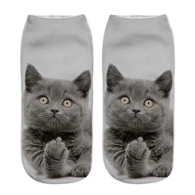 2017 New 3D Printing Women Socks Brand Sock Fashion Unisex Socks Cat Pattern Meias Feminina Funny Low Ankle HOT