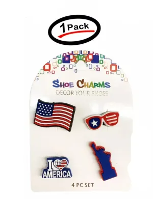 4 Pcs American Flag Design Shoe Charms For Croc, Bracelet, Shoe & Wristbands
