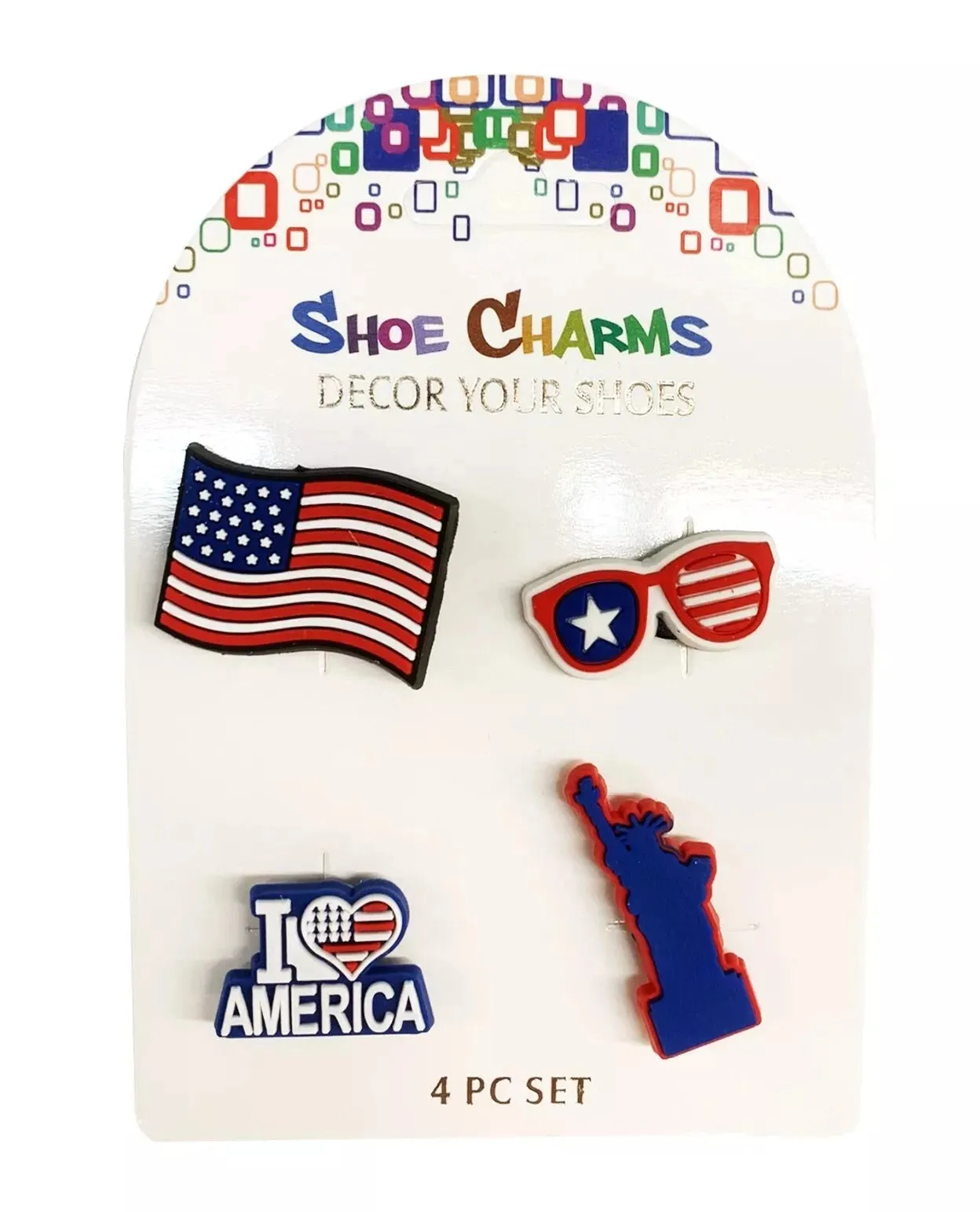 4 Pcs American Flag Design Shoe Charms For Croc, Bracelet, Shoe & Wristbands