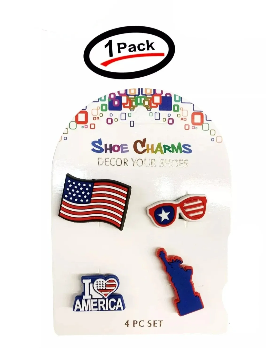 4 Pcs American Flag Design Shoe Charms For Croc, Bracelet, Shoe & Wristbands
