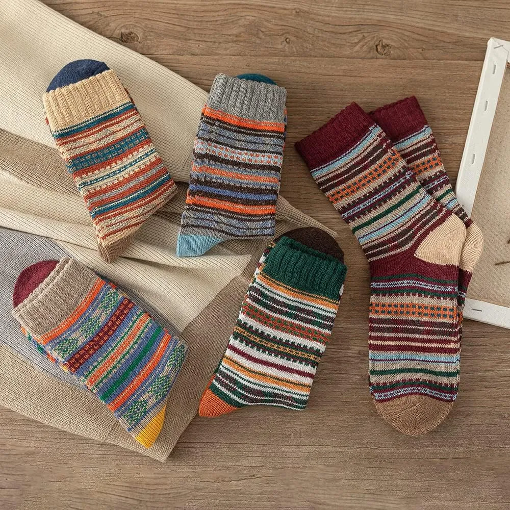 5 Pack Winter Socks For Women - Knitted Socks, Thick, Warm, Soft, Free Size 6-11