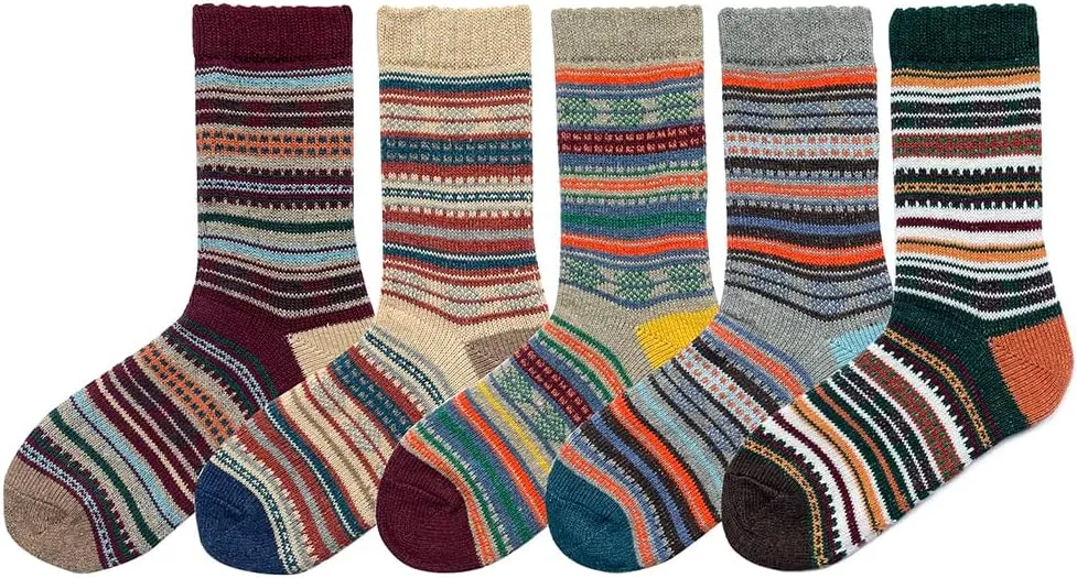 5 Pack Winter Socks For Women - Knitted Socks, Thick, Warm, Soft, Free Size 6-11