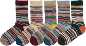 5 Pack Winter Socks For Women - Knitted Socks, Thick, Warm, Soft, Free Size 6-11