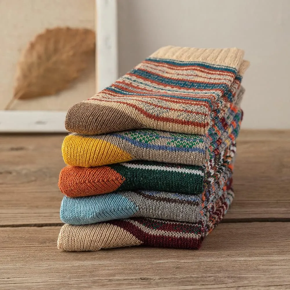 5 Pack Winter Socks For Women - Knitted Socks, Thick, Warm, Soft, Free Size 6-11