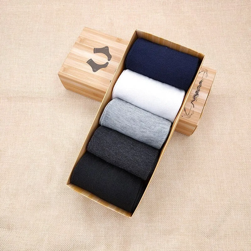 5 Pairs Breathable Men's Autumn/winter Polyester Cotton Plain Color Medium Tube Commercial Simple Casual Gift Boxes Socks