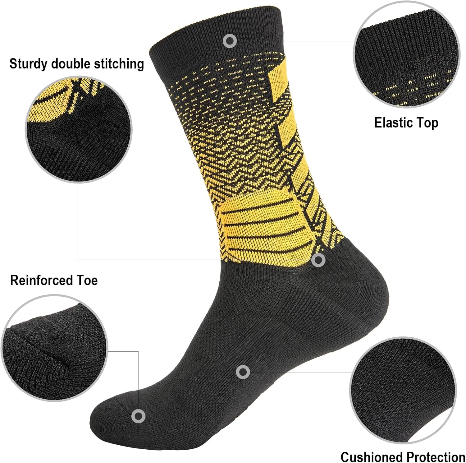 5 Pairs Elite Basketball Socks Cushioned Athletic Crew Socks for Men Youth Adult Soccer Outdoor Football Running