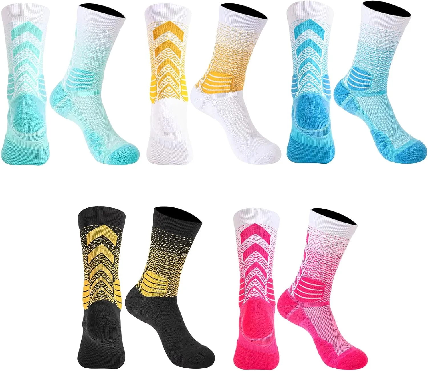 5 Pairs Elite Basketball Socks Cushioned Athletic Crew Socks for Men Youth Adult Soccer Outdoor Football Running