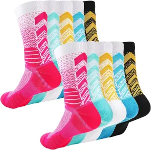 5 Pairs Elite Basketball Socks Cushioned Athletic Crew Socks for Men Youth Adult Soccer Outdoor Football Running