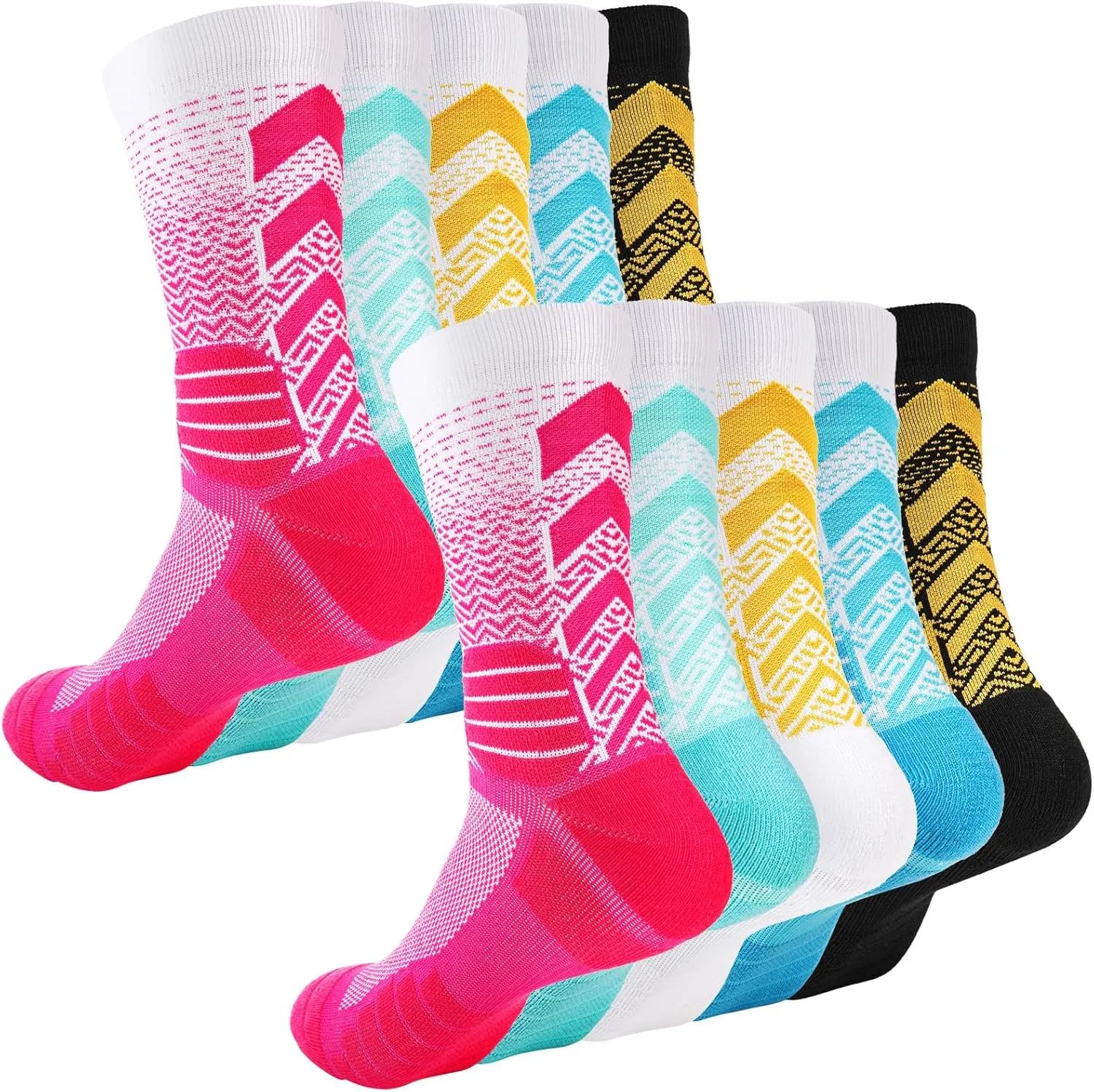5 Pairs Elite Basketball Socks Cushioned Athletic Crew Socks for Men Youth Adult Soccer Outdoor Football Running