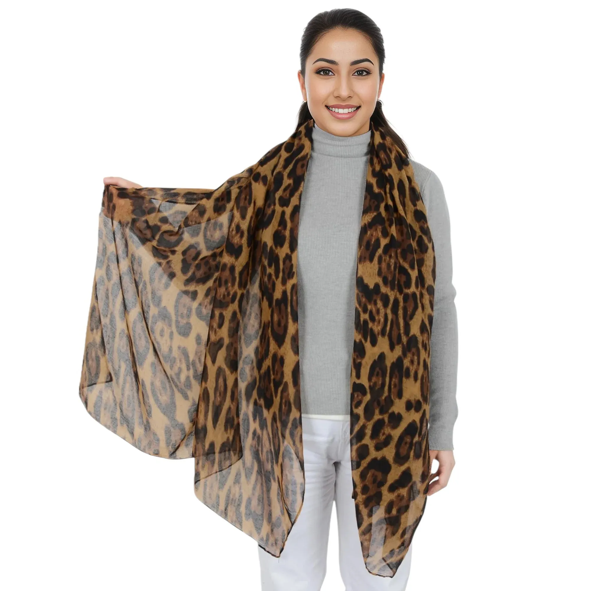 Anna-Kaci Women's Classic Leopard Print Scarf Lightweight Shawl Wrap Head Scarves