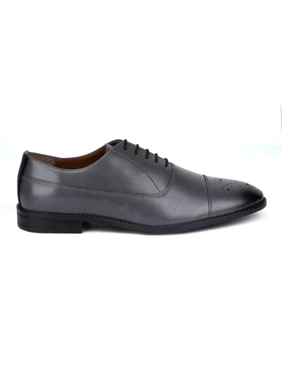 Ash Grey Handcrafted Captoe Style Comfortable Laceups Shoes
