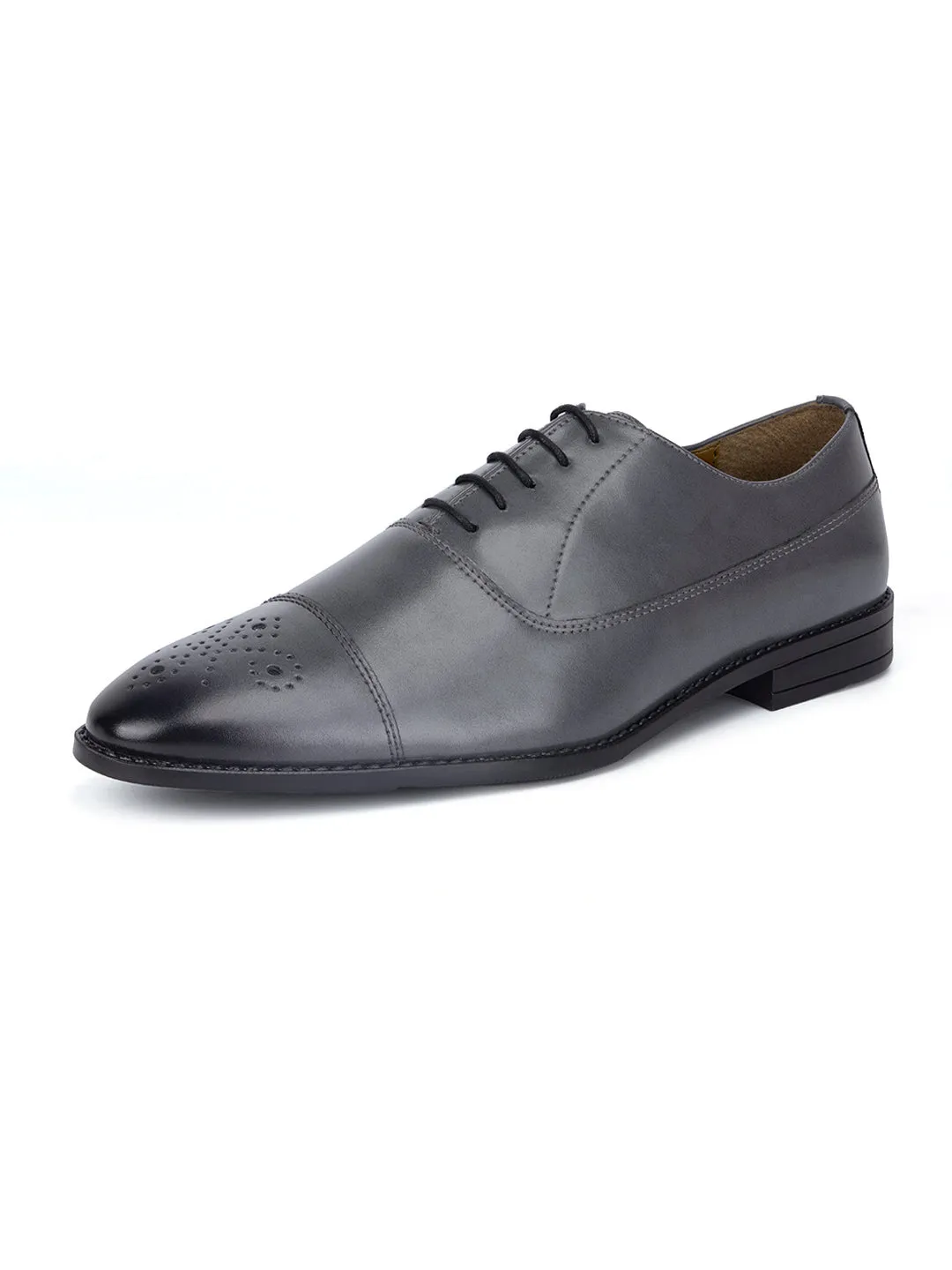 Ash Grey Handcrafted Captoe Style Comfortable Laceups Shoes
