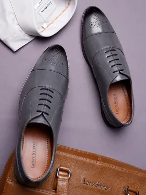 Ash Grey Handcrafted Captoe Style Comfortable Laceups Shoes