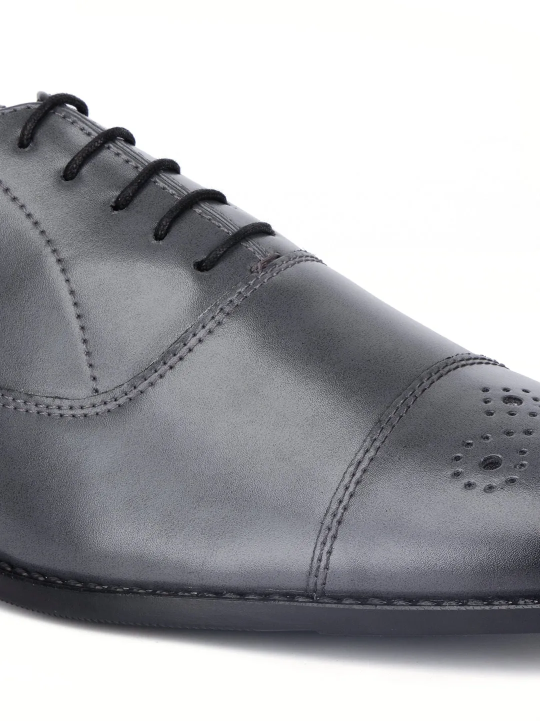 Ash Grey Handcrafted Captoe Style Comfortable Laceups Shoes