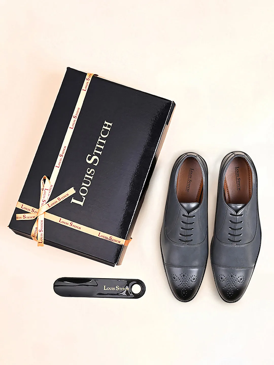 Ash Grey Handcrafted Captoe Style Comfortable Laceups Shoes
