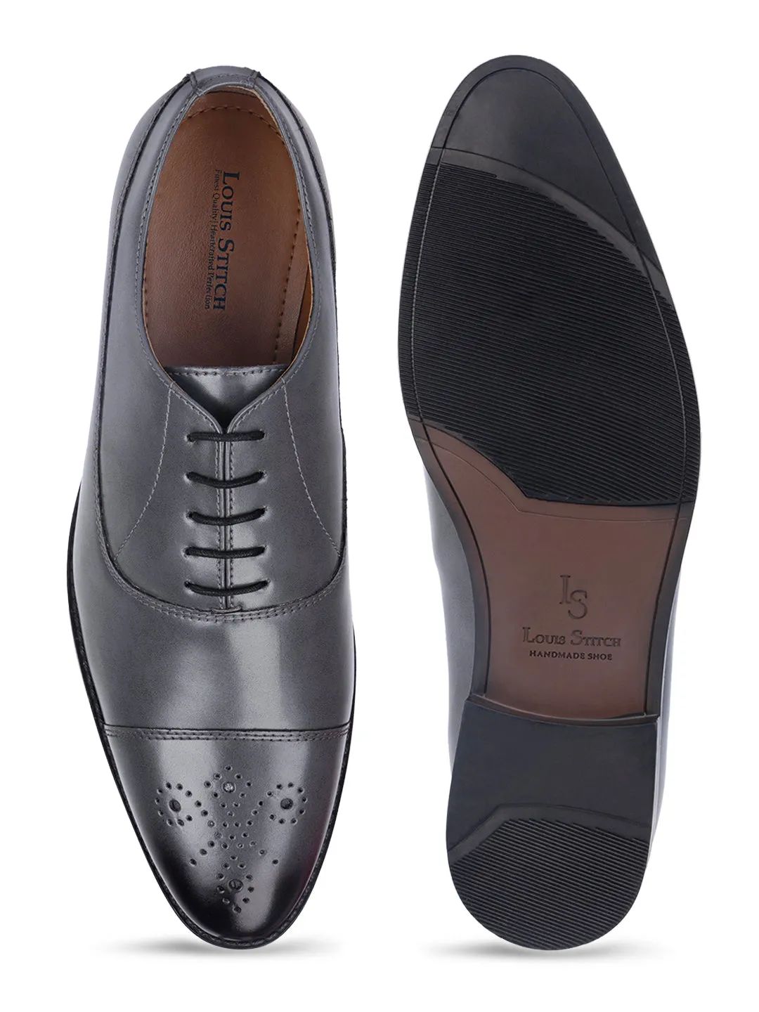 Ash Grey Handcrafted Captoe Style Comfortable Laceups Shoes