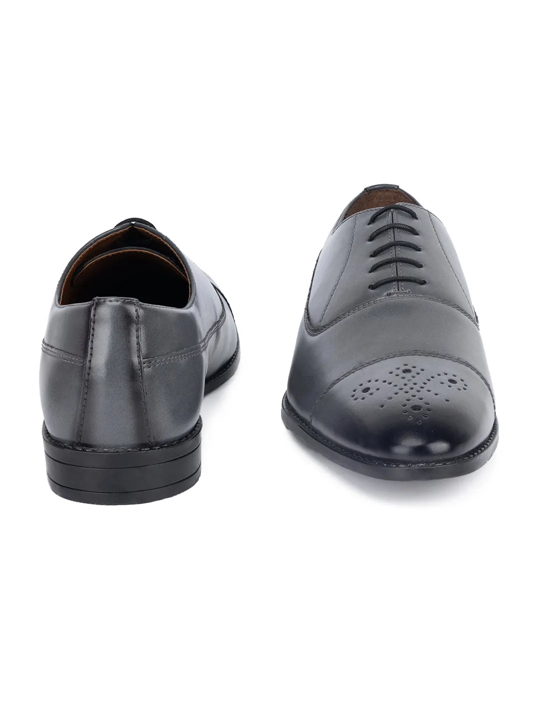 Ash Grey Handcrafted Captoe Style Comfortable Laceups Shoes