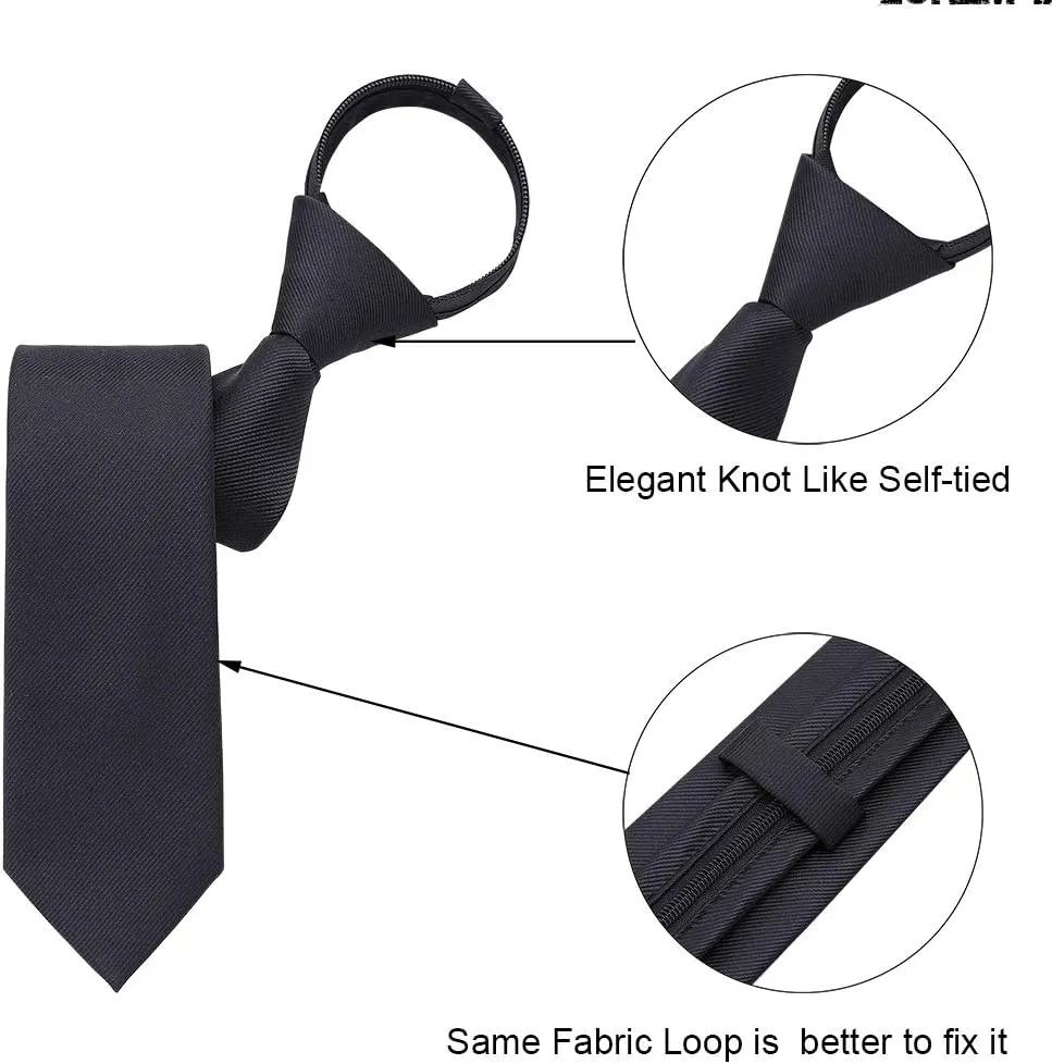 AUSKY Pre-tied Adjustable Zipper Skinny necktie,2.35inch Clip on Slim Ties for men or boys (1 Pack & 4 Packs for option)