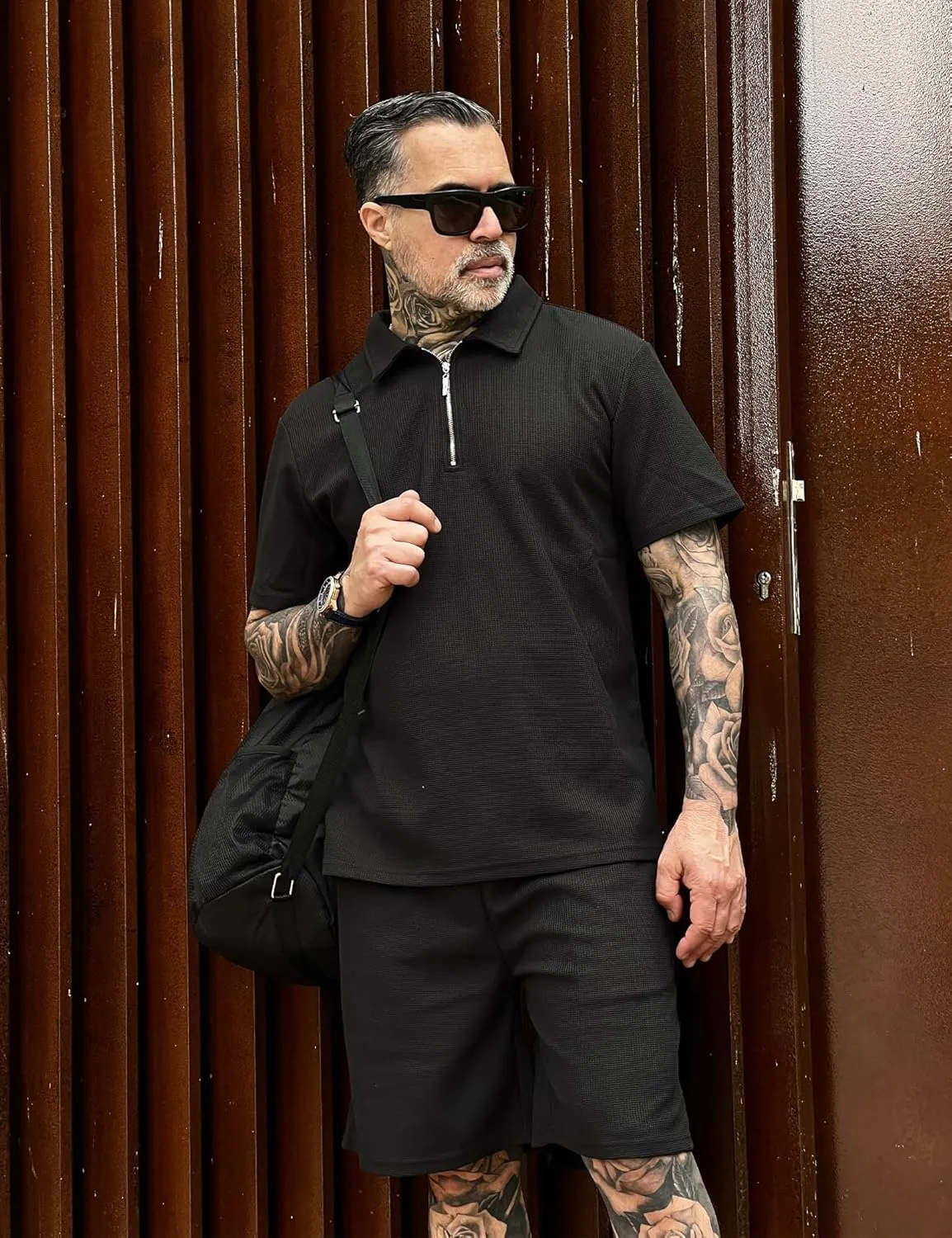 Babioboa Men's Short Sleeve Polo Shirt & Shorts set Summer Two Piece Outfits 3 Pockets zip Tracksuit Casual Athletic Sports