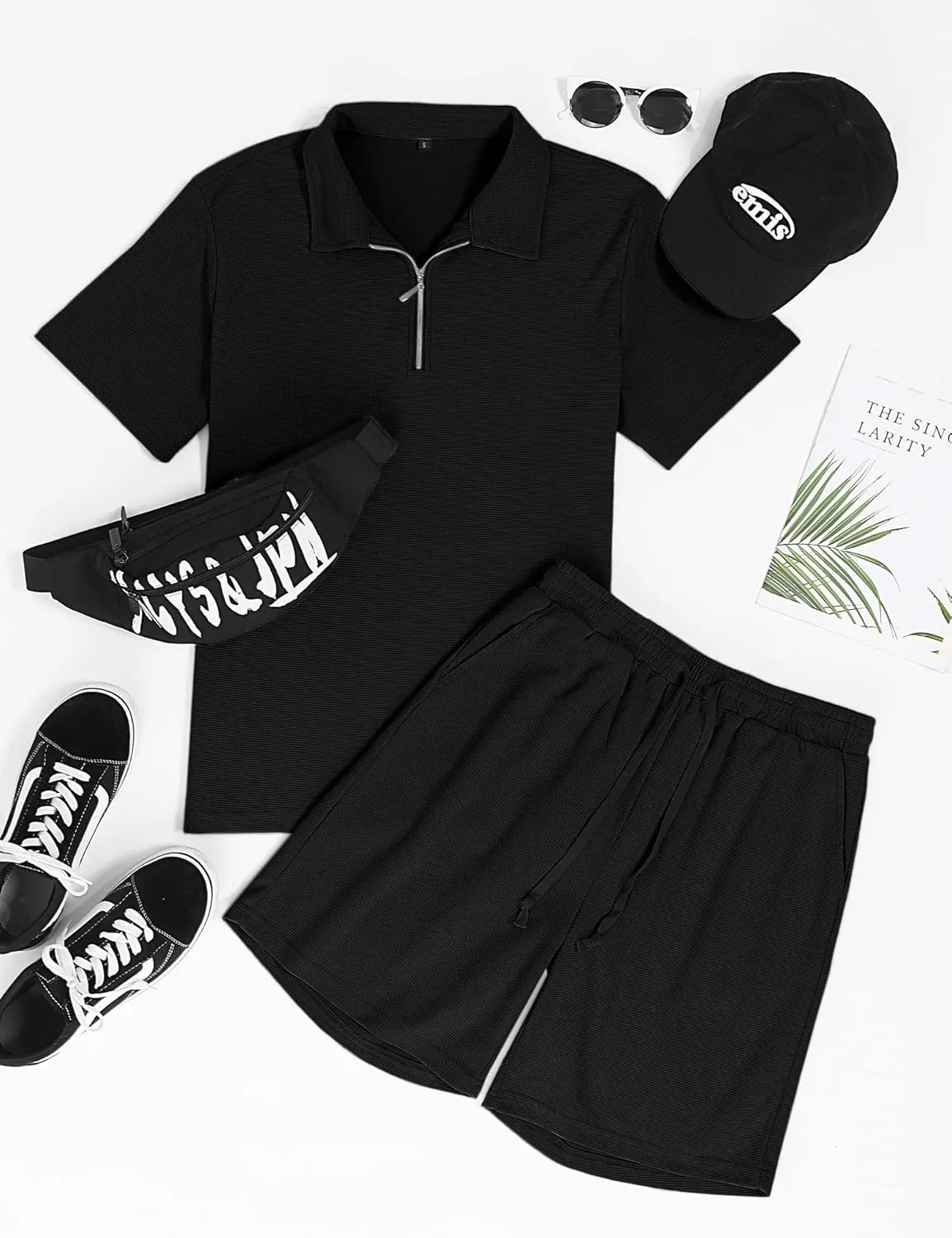 Babioboa Men's Short Sleeve Polo Shirt & Shorts set Summer Two Piece Outfits 3 Pockets zip Tracksuit Casual Athletic Sports