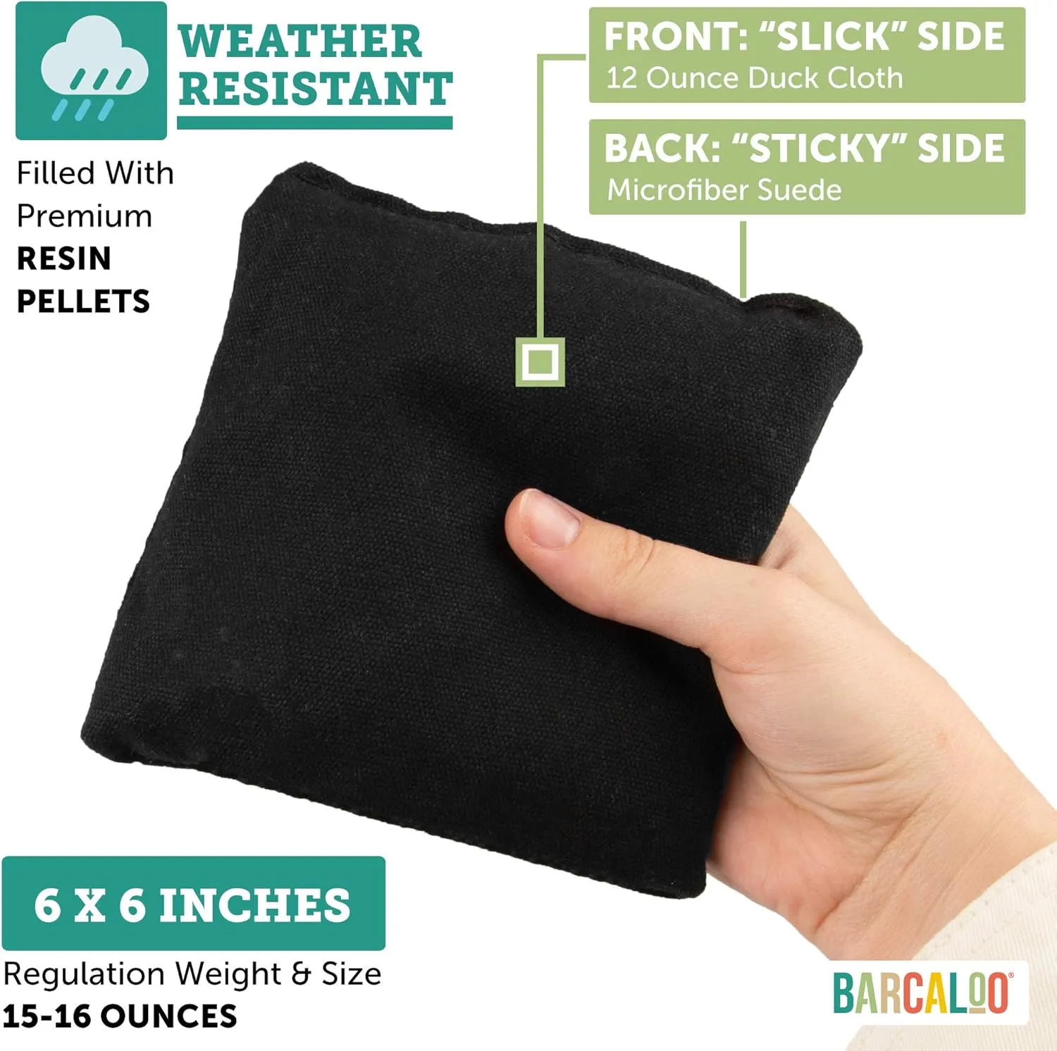Barcaloo Professional Cornhole Bags Set of 8 Regulation All Weather Double Sided - Sticky/Slick Side Bean Bags for Pro Corn Hole Game