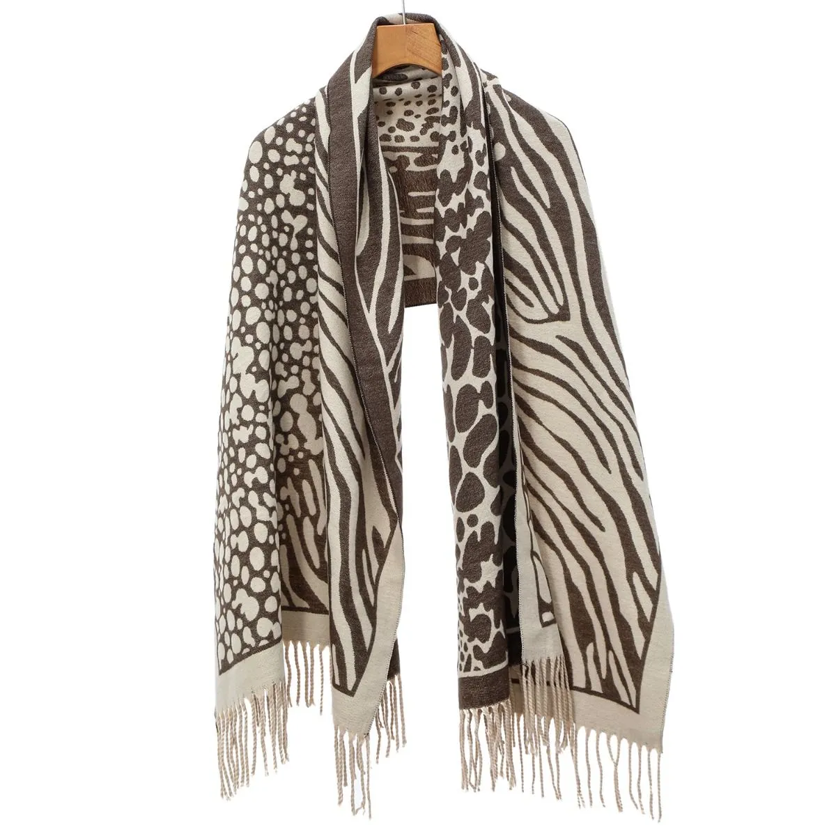 Beige & Coffee Animal Printed Pashmina Scarf