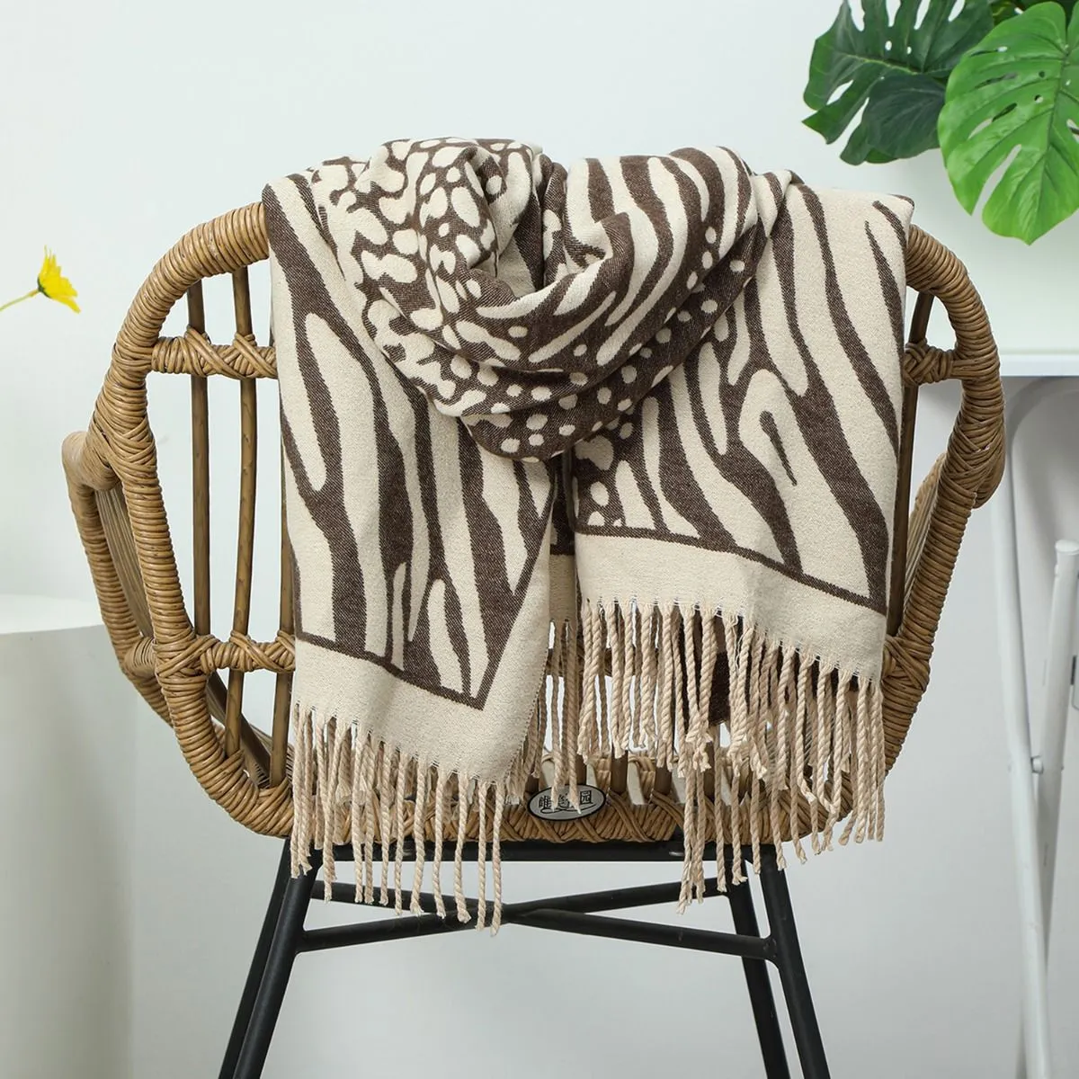 Beige & Coffee Animal Printed Pashmina Scarf