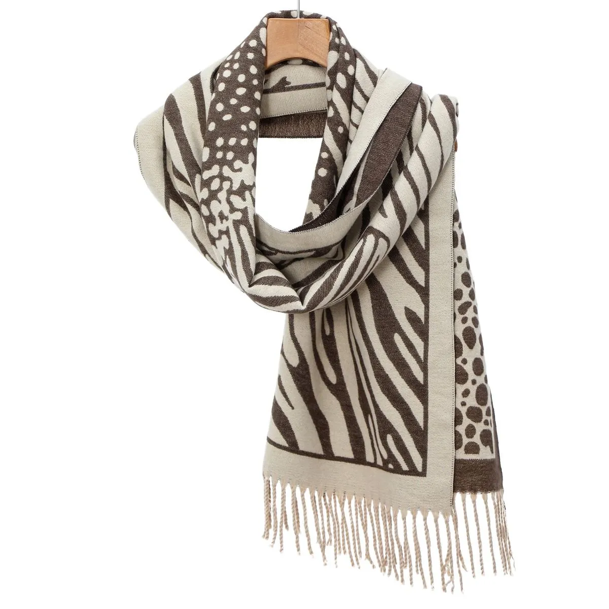 Beige & Coffee Animal Printed Pashmina Scarf