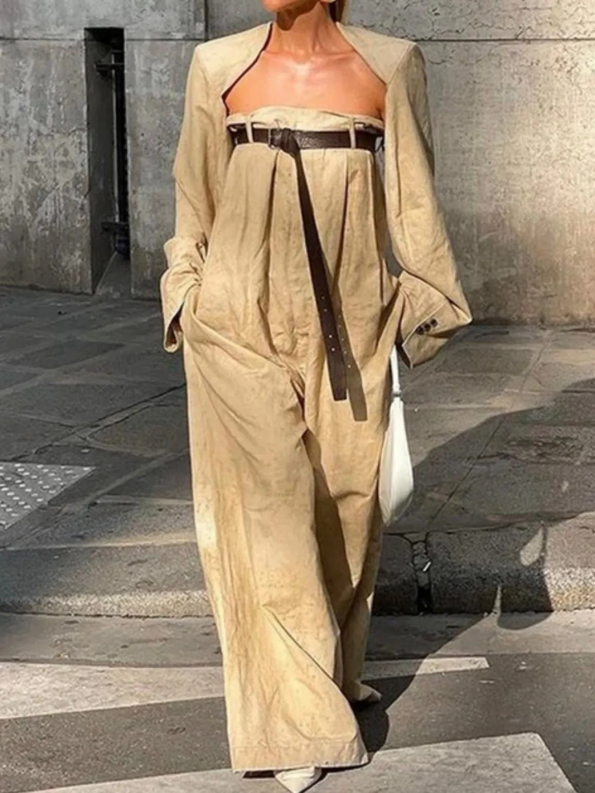 Beige jumper adjustable belt detail set of 2