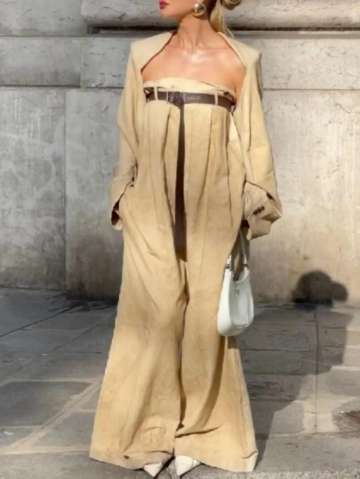 Beige jumper adjustable belt detail set of 2
