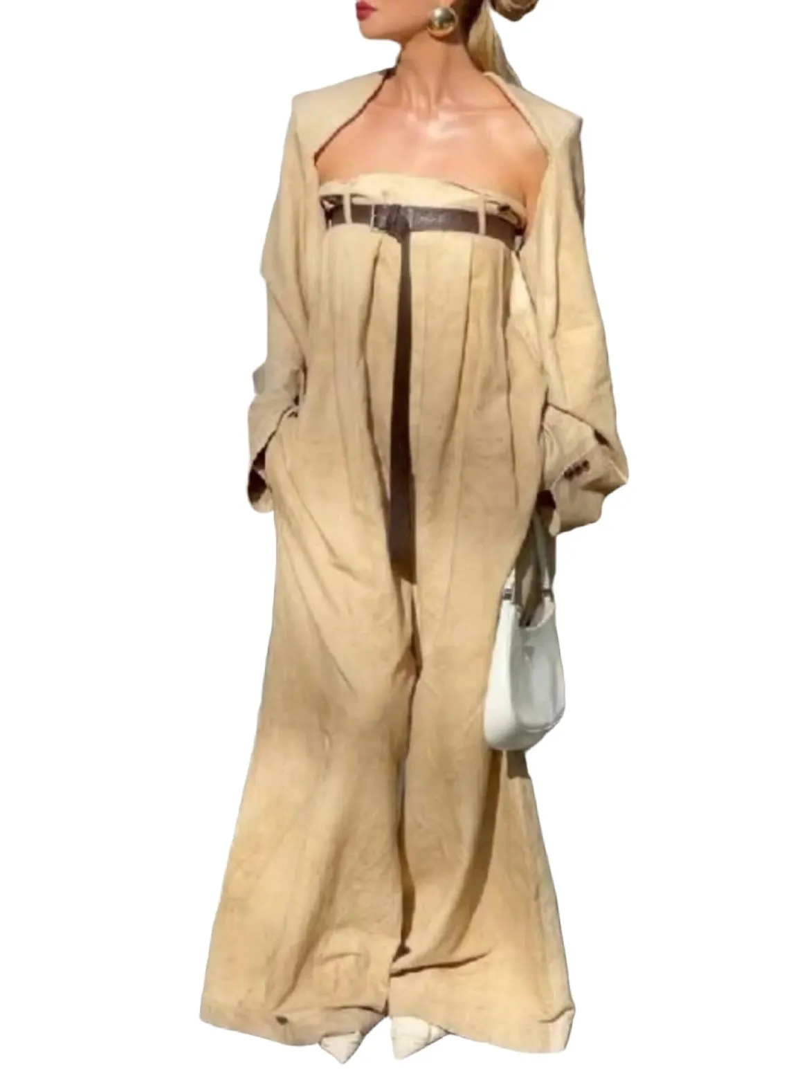 Beige jumper adjustable belt detail set of 2
