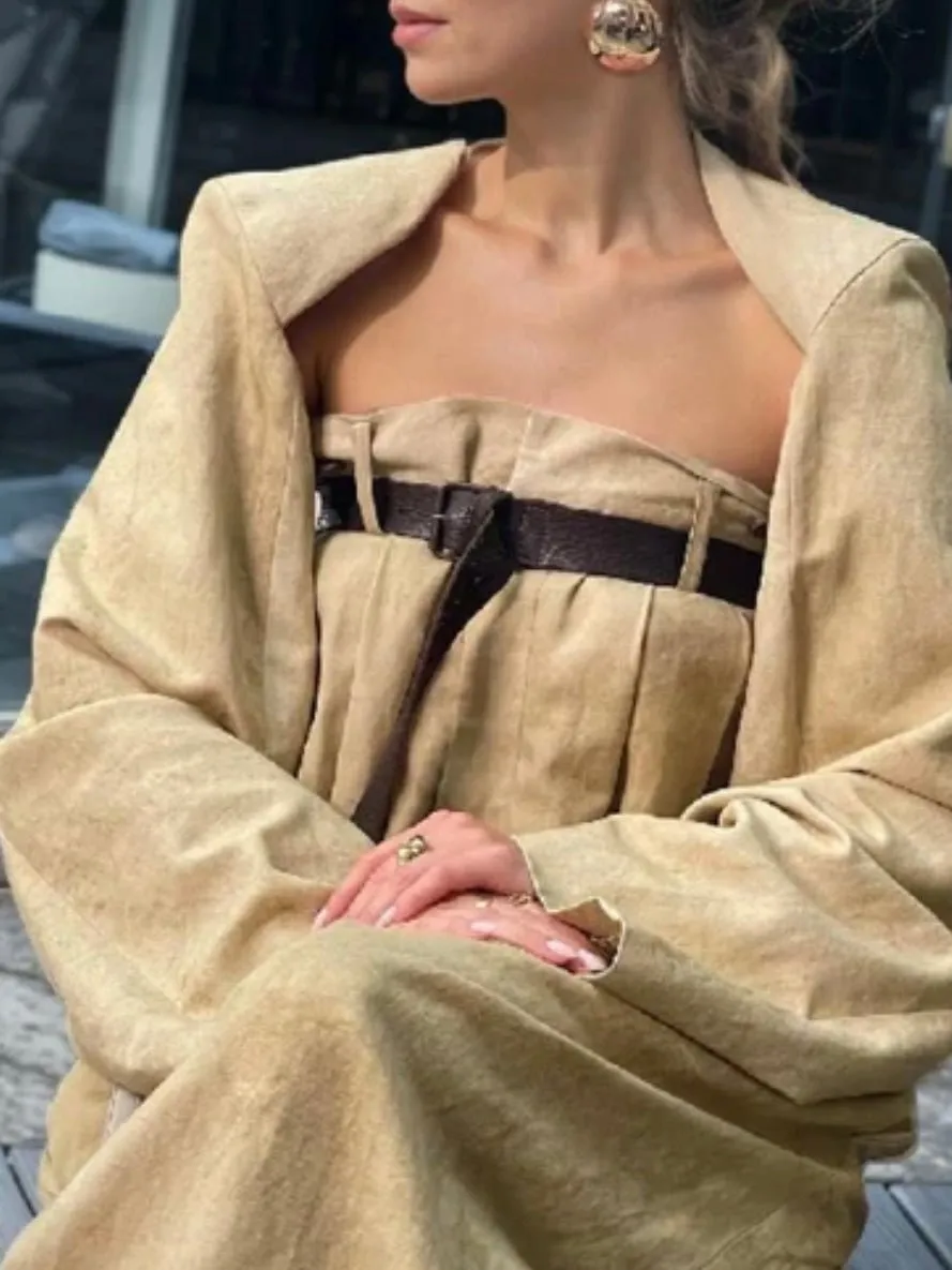 Beige jumper adjustable belt detail set of 2