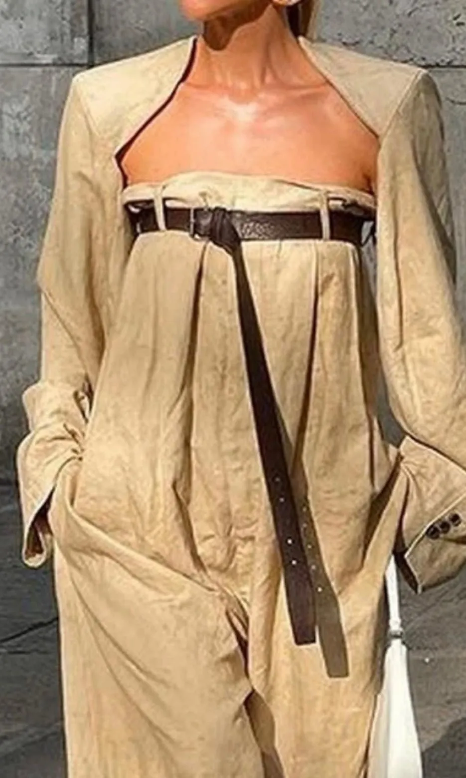 Beige jumper adjustable belt detail set of 2