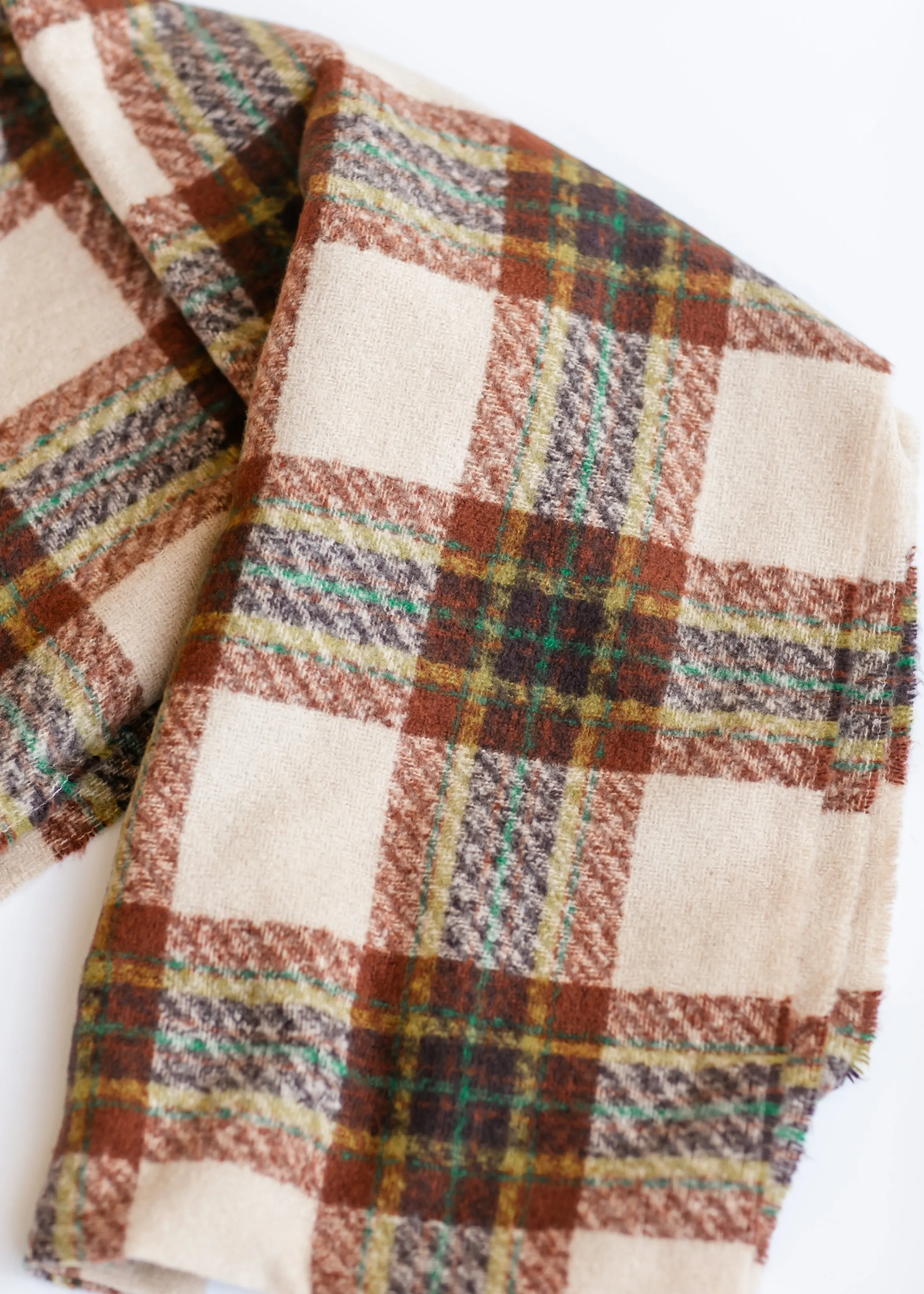 Beige Plaid Tassel Scarf