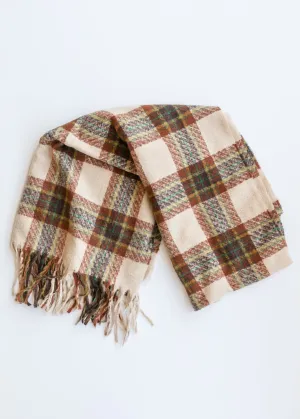 Beige Plaid Tassel Scarf