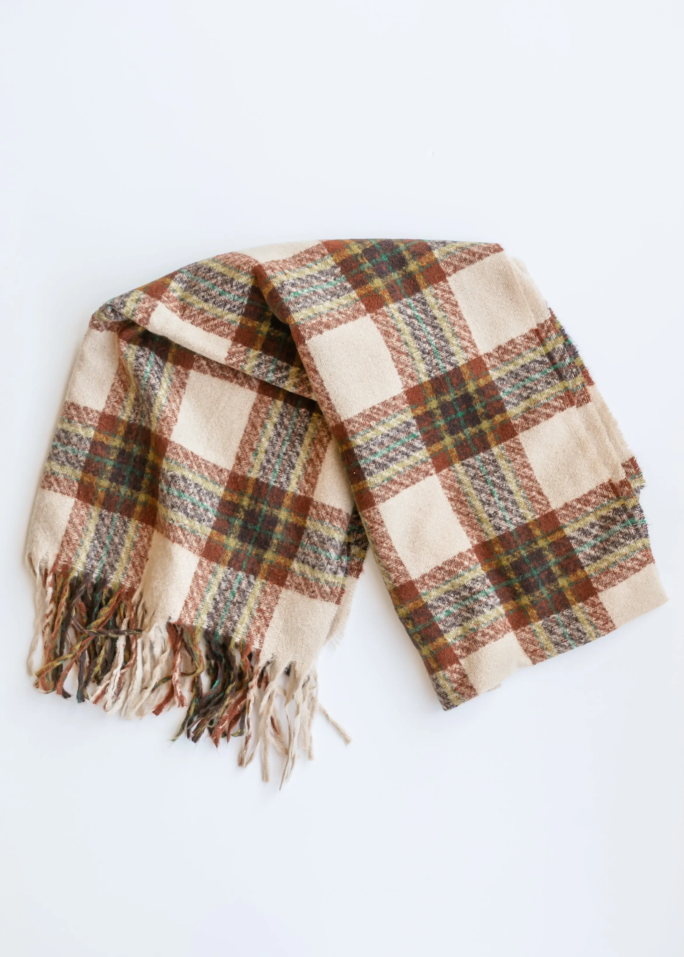 Beige Plaid Tassel Scarf