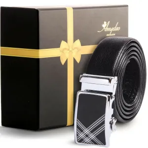 Black Adjustable Ratchet Slide Belt with Silver & Black Buckle