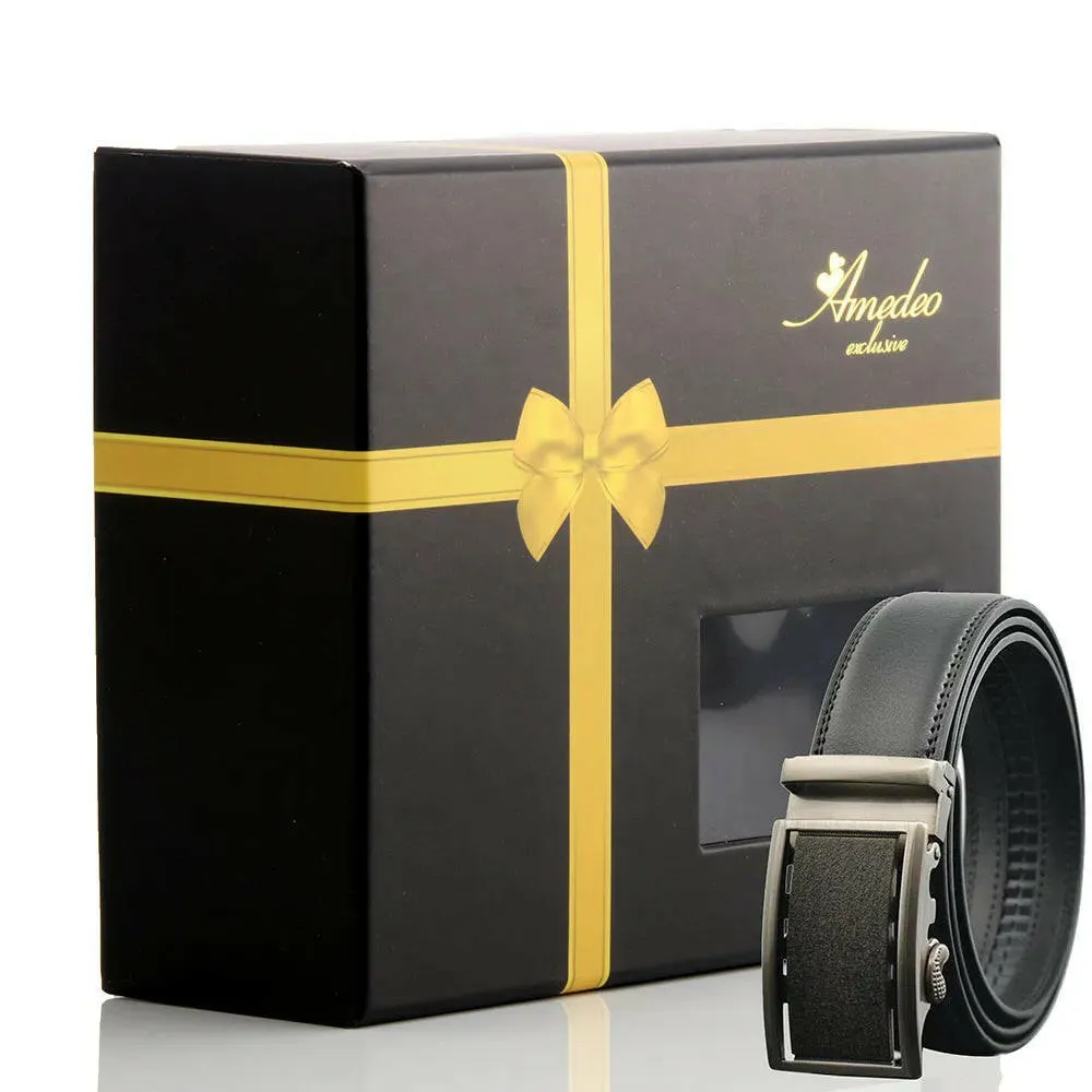 Black Adjustable Silver Ratchet Slide Buckle Belt