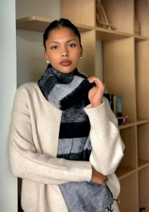 Black Stripe Grey and Off White Yak Wool Shawl