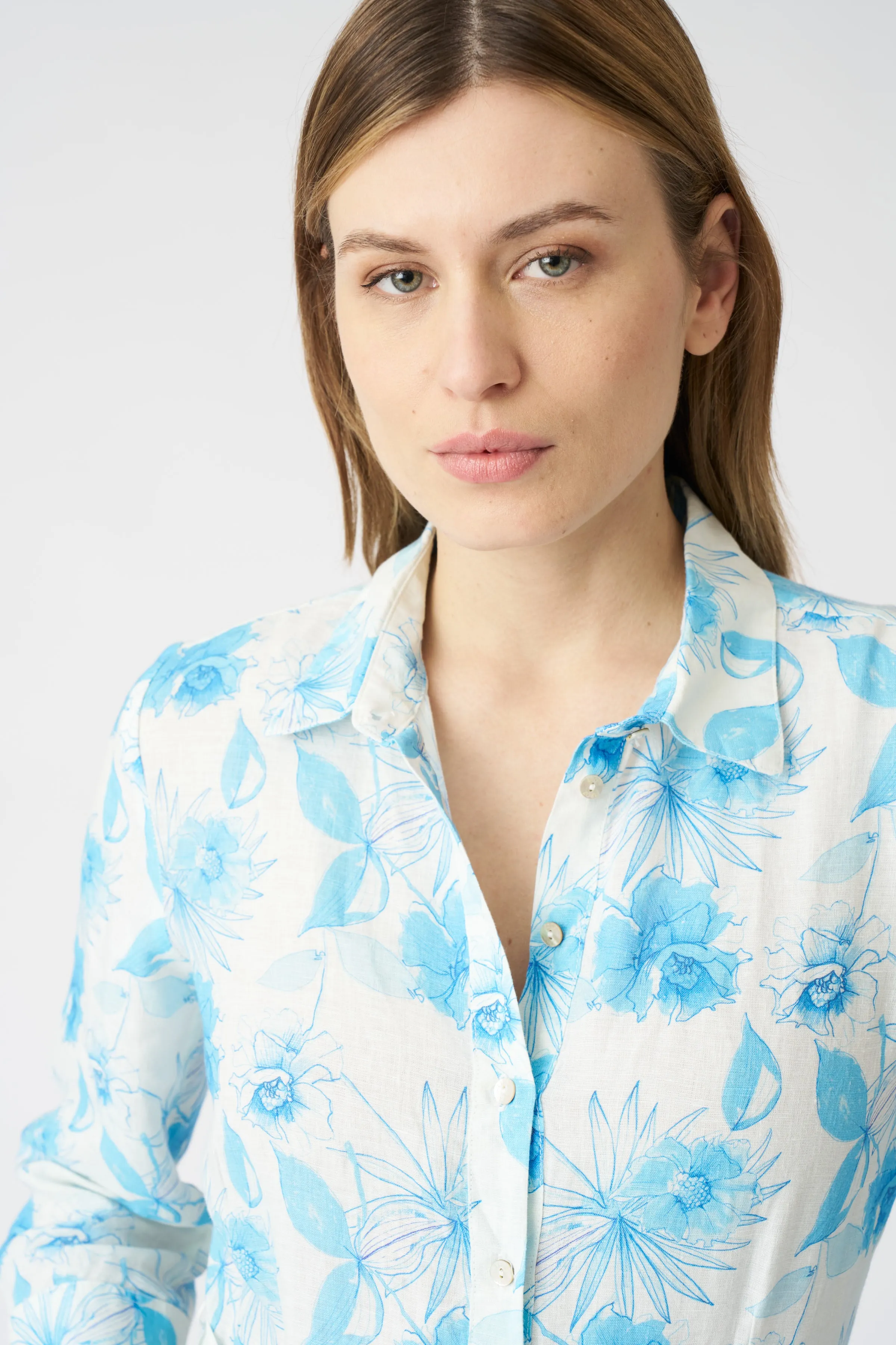 Botanical Watercolor Shirt Dress with Belt