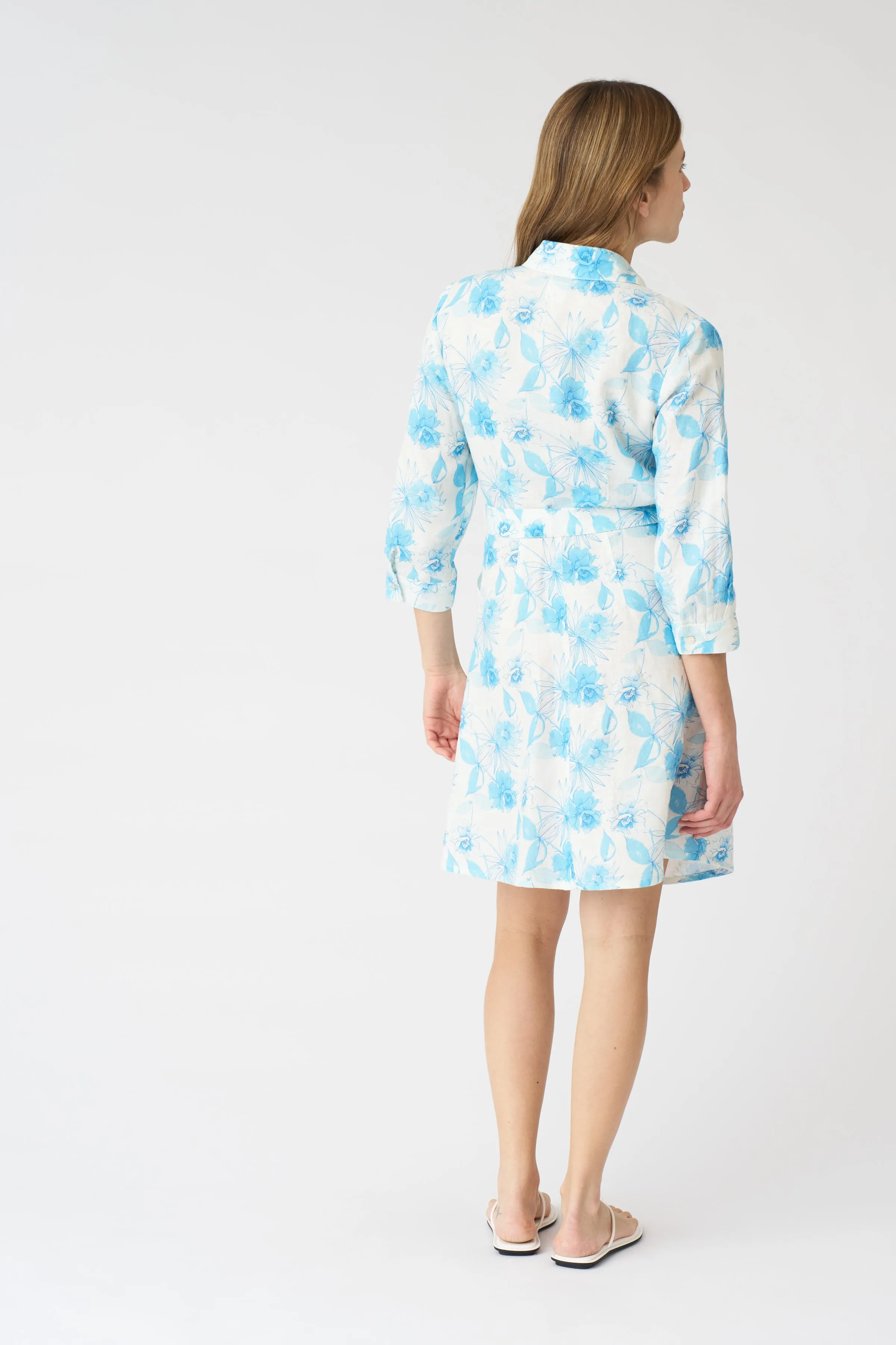 Botanical Watercolor Shirt Dress with Belt