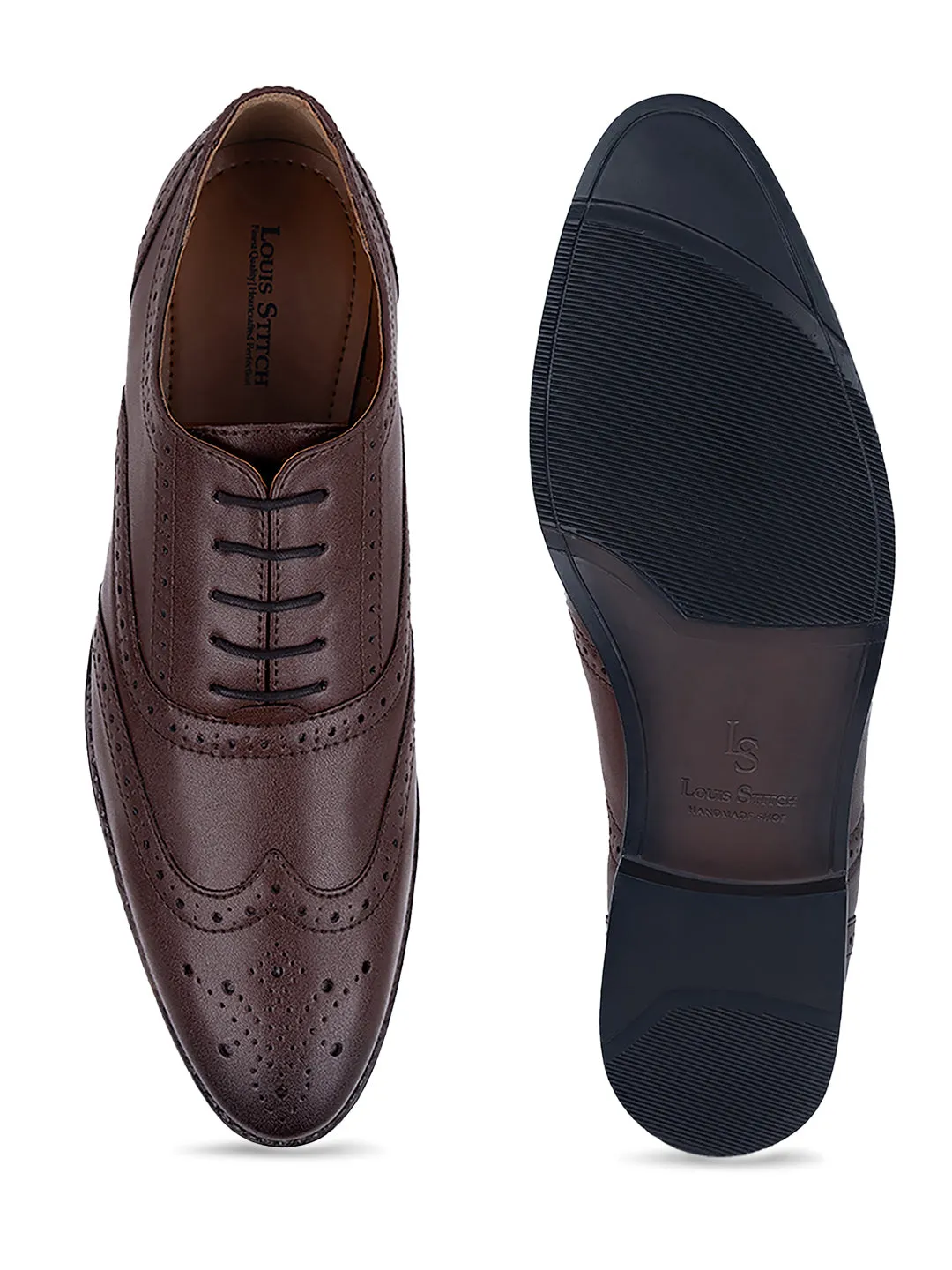 Brunette Brown Wingtip Brogue Style Comfortable Formal Lace Up Shoes
