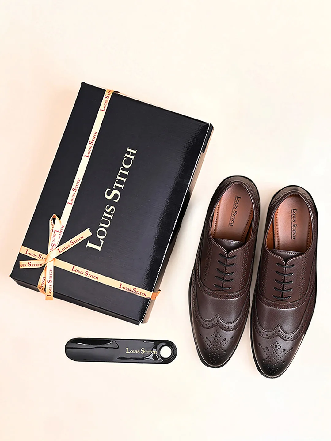 Brunette Brown Wingtip Brogue Style Comfortable Formal Lace Up Shoes