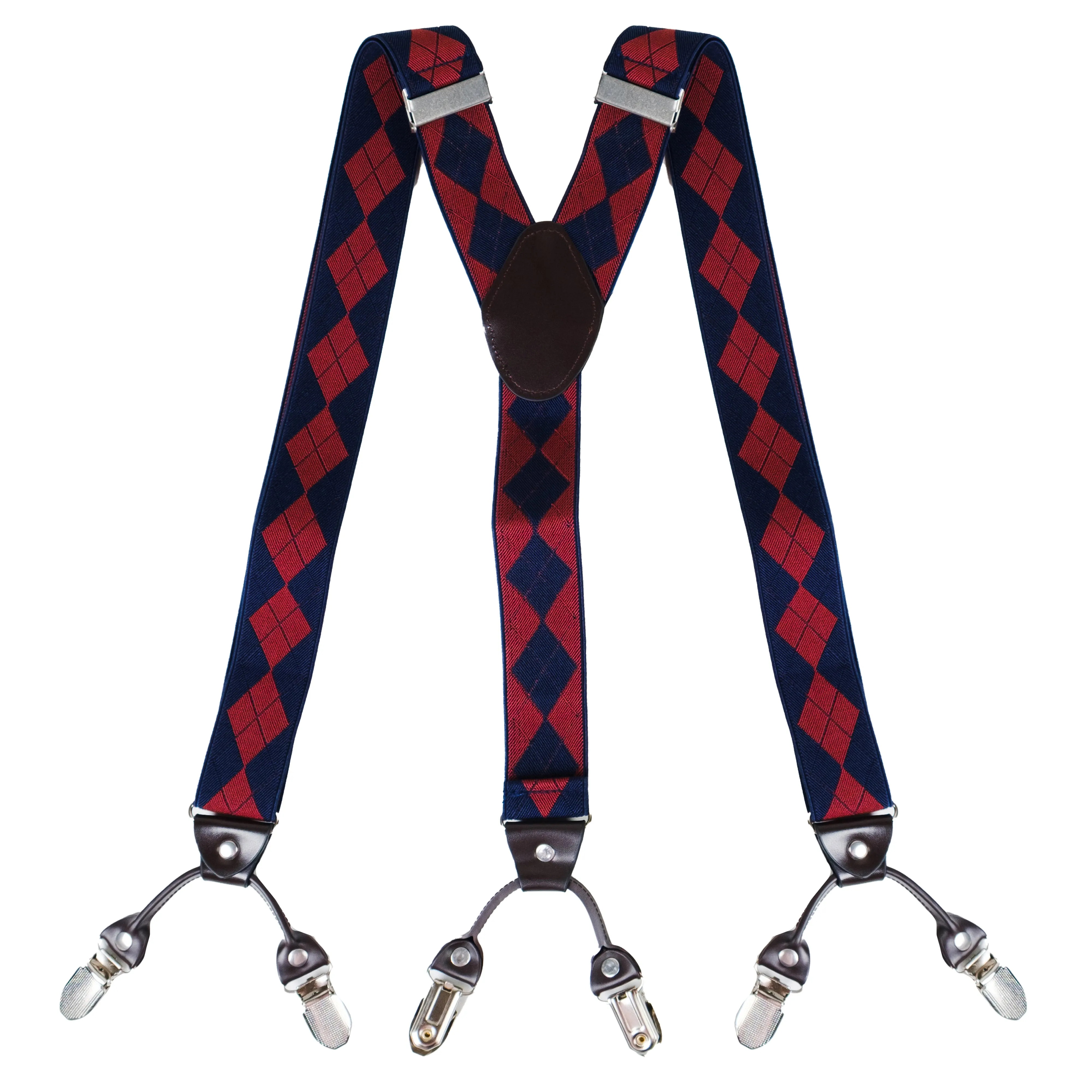 Chokore Stretchy Y-shaped Suspenders with 6-clips (Navy Blue & Red)