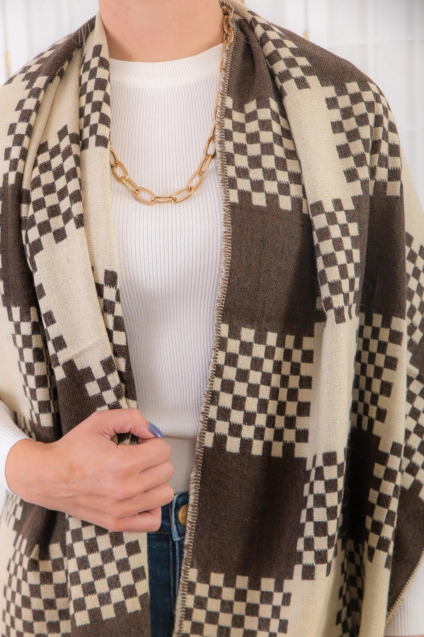 Coffee Checkered Winter Scarf!