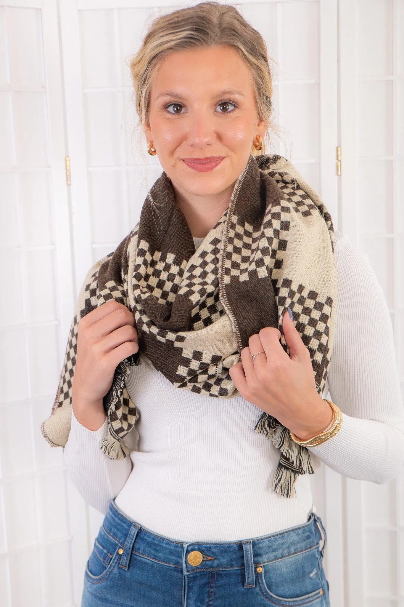 Coffee Checkered Winter Scarf!