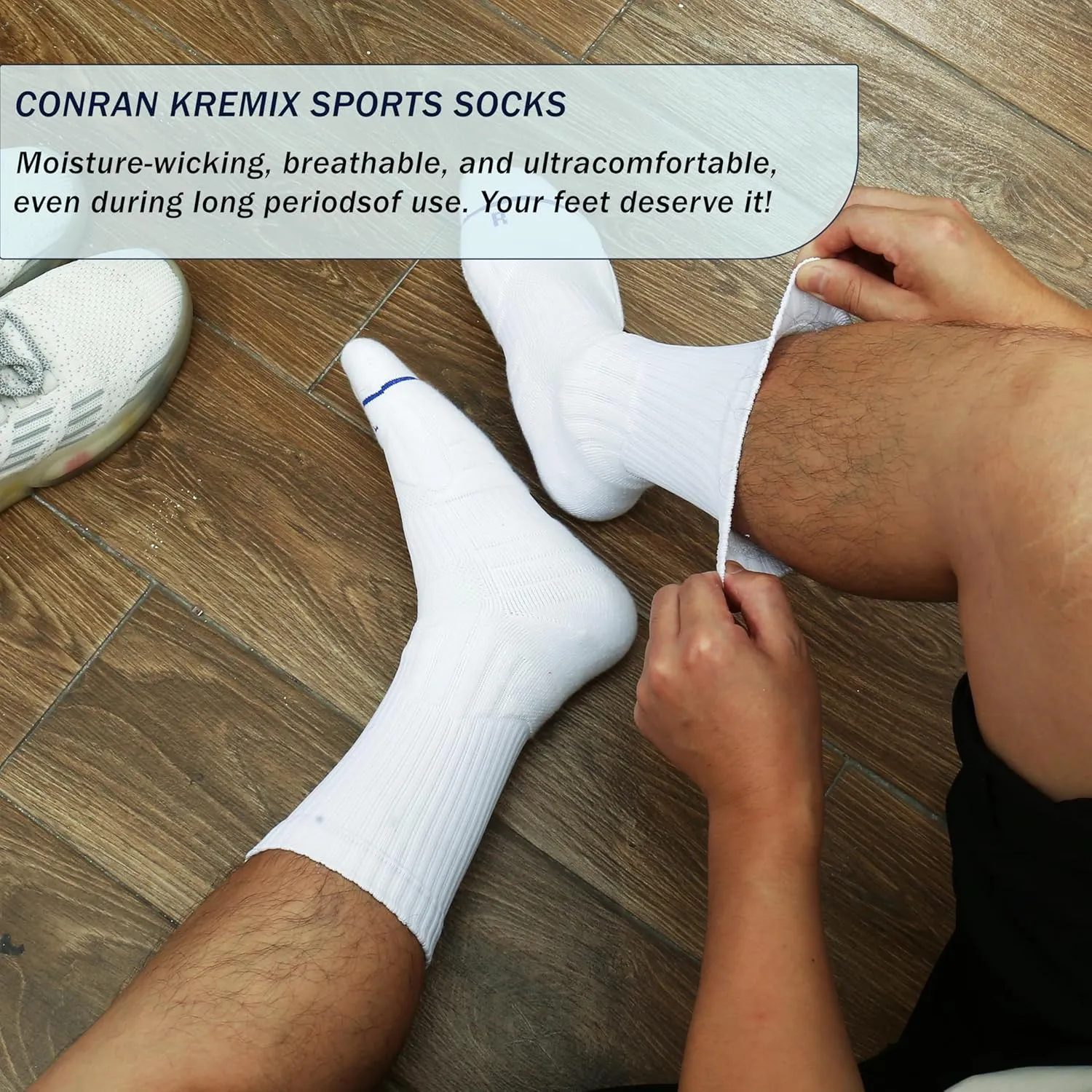 CONRAN KREMIX Running Socks Mens Crew Socks 3 Pairs Cushioned Athletic